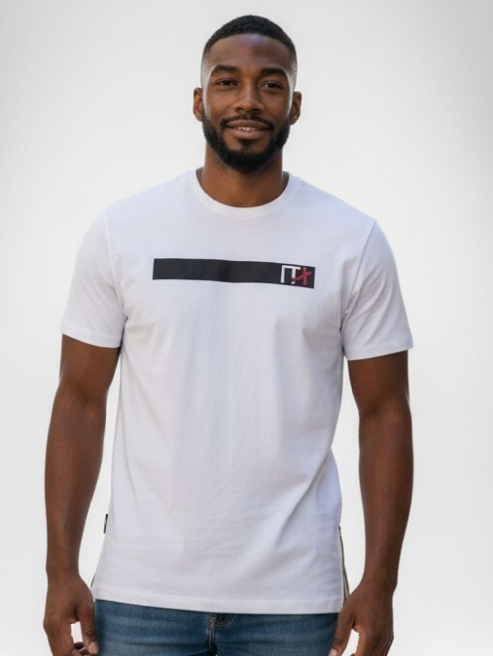 Stylish White Graphic Tee with Zipper Detail